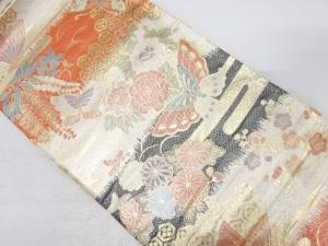 蝶に菊・牡丹・藤模様織り出し　袋帯